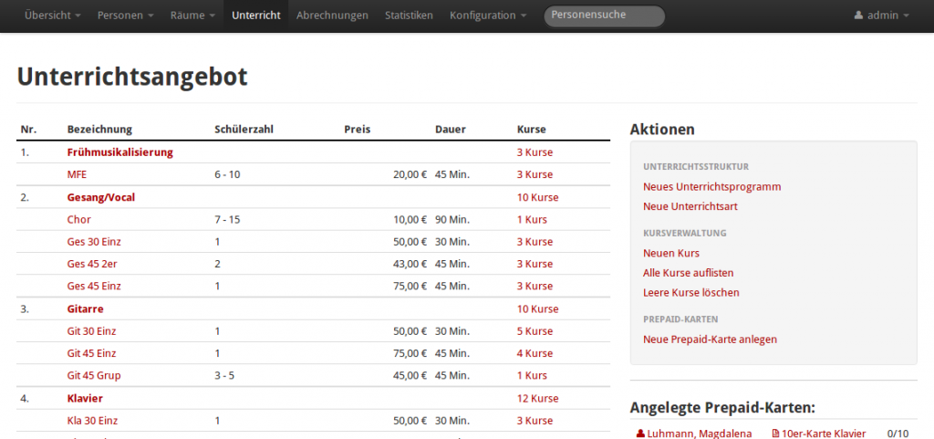 Unterrichtsangebot-Tabelle in MSVplus