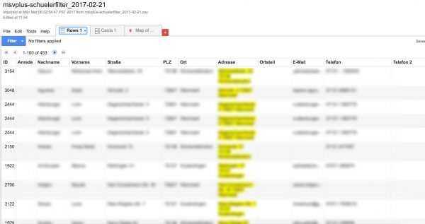 Screenshot mit Tabelle