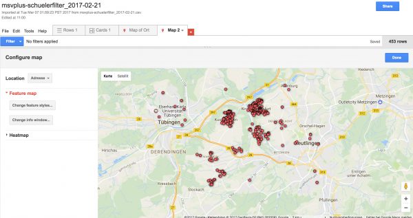 Screenshot von Karte nach Umrechnung von Geodaten