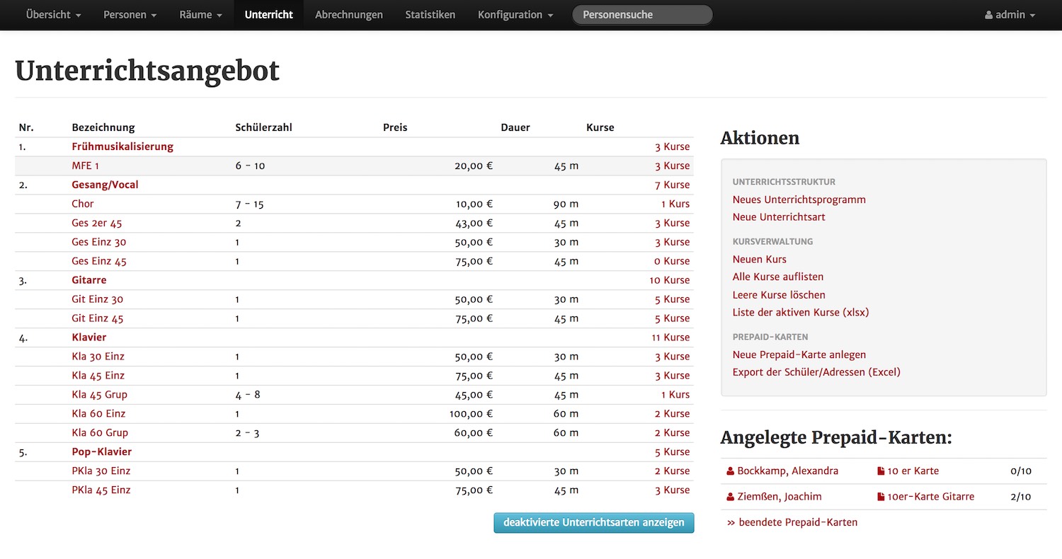 Unterrichtsangebot-Tabelle in MSVplus