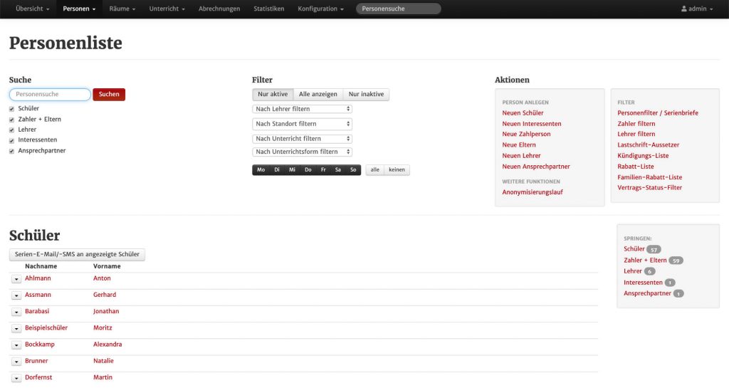Funktionen - Screenshot aus MSVplus: Liste der Personen