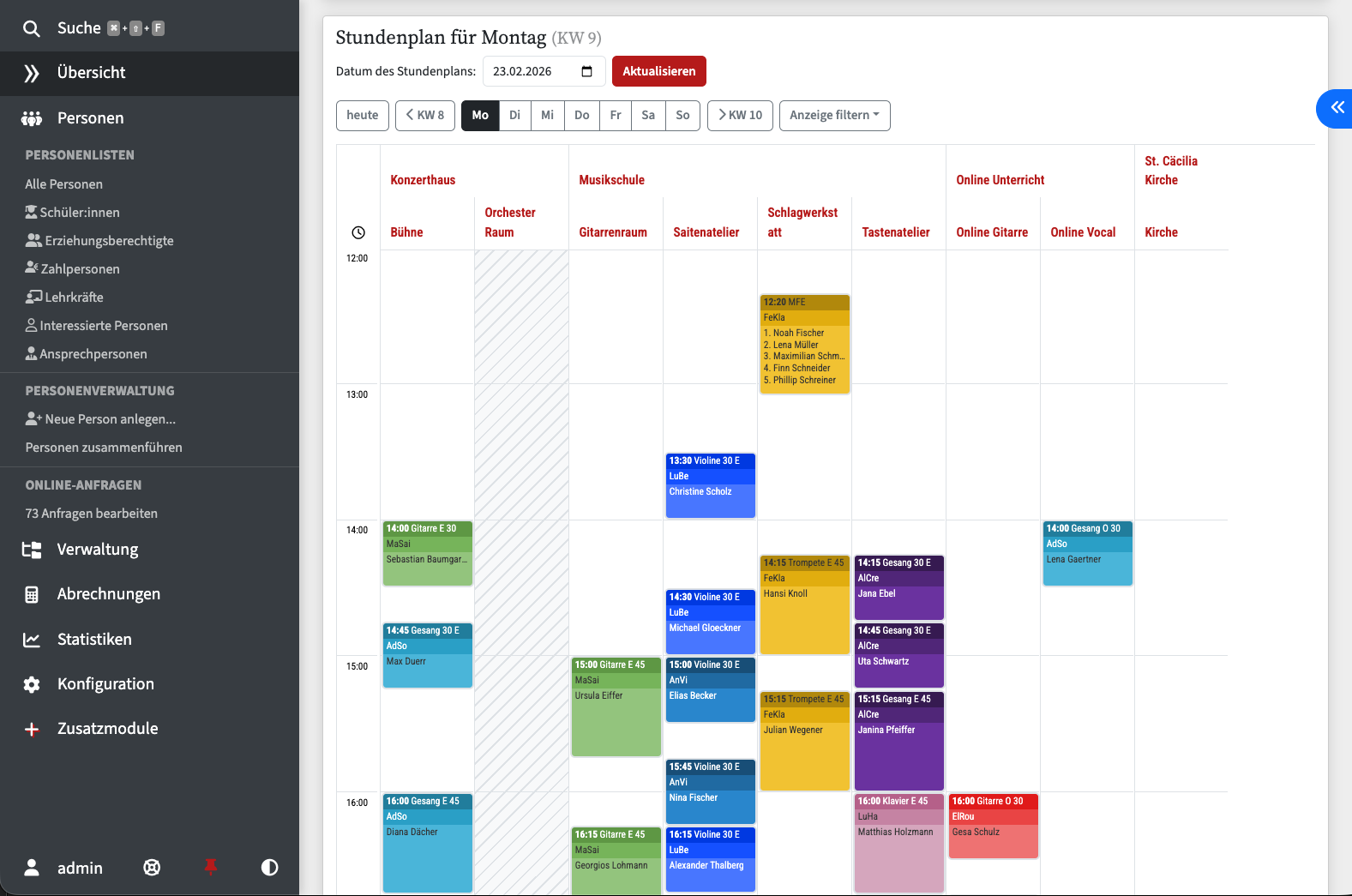 Screenshot Stundenplan in MSVplus